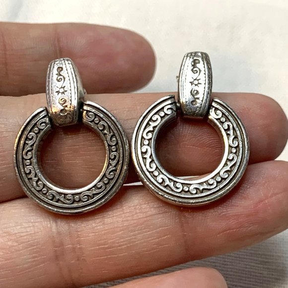 Sterling Sliver Door Knocker Earrings with Scroll Design 1.25" by 1" Post Backs - Picture 1 of 9